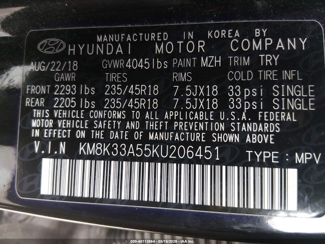 Продажа на аукционе авто 2019 Hyundai Kona Limited, vin: KM8K33A55KU206451, номер лота: 45113864