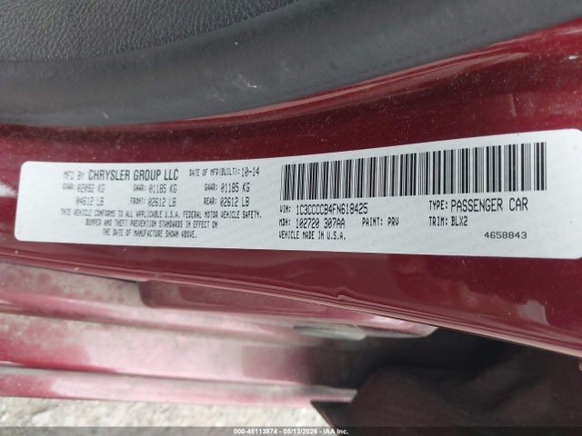 45113874 :رقم المزاد ، 1C3CCCCB4FN618425 vin ، 2015 Chrysler 200 C مزاد بيع