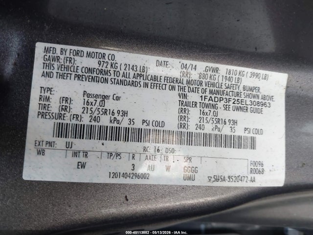 Продажа на аукционе авто 2014 Ford Focus Se, vin: 1FADP3F25EL308963, номер лота: 45113882