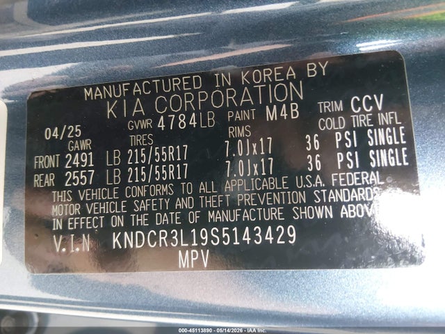 Продаж на аукціоні авто 2025 Kia Niro Ev Wind, vin: KNDCR3L19S5143429, номер лоту: 45113890