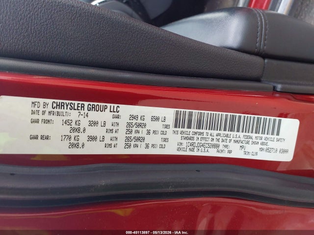 Продажа на аукционе авто 2014 Dodge Durango Limited, vin: 1C4RDJDG4EC520880, номер лота: 45113897