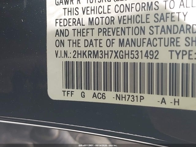 2HKRM3H7XGH531492 Honda Cr-v Ex-l