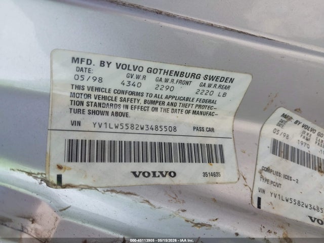 Продаж на аукціоні авто 1998 Volvo V70 Gtas/gtms, vin: YV1LW5582W3485508, номер лоту: 45113905