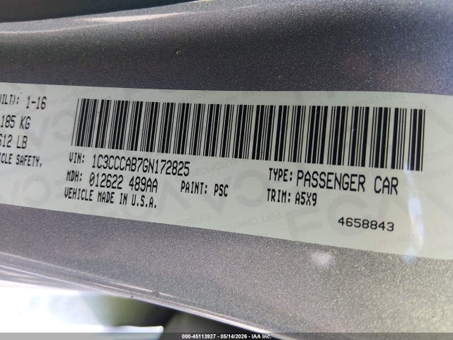 2016 Chrysler 200 Limited მანქანა იყიდება აუქციონზე, vin: 1C3CCCAB7GN172825, აუქციონის ნომერი: 45113927