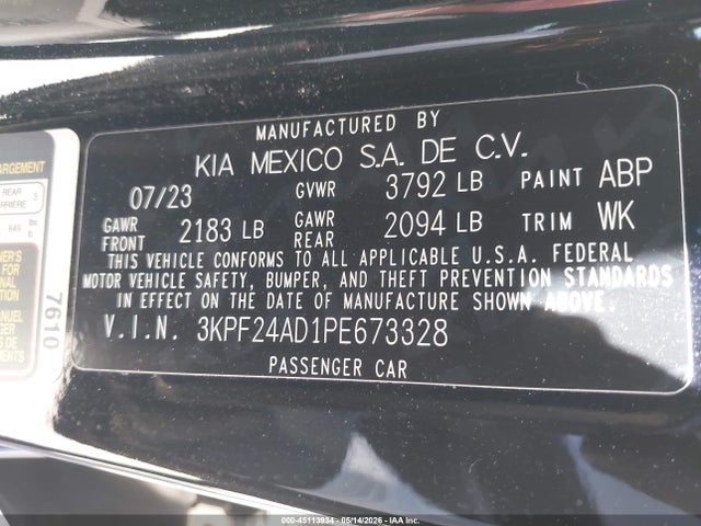 Продаж на аукціоні авто 2023 Kia Forte Lxs, vin: 3KPF24AD1PE673328, номер лоту: 45113934