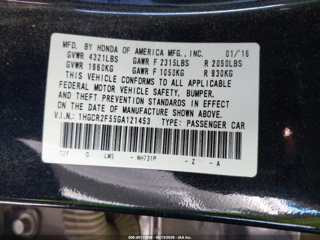 1HGCR2F55GA121453 Honda Accord Sport