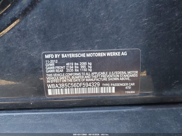 45113968 :رقم المزاد ، WBA3B5C56DF594329 vin ، 2013 Bmw 328i Xdrive مزاد بيع
