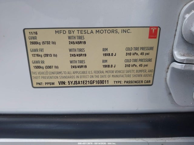 Tesla Model S 60d/70d/75d/85d/90d 2016 5YJSA1E21GF169011 Image 9