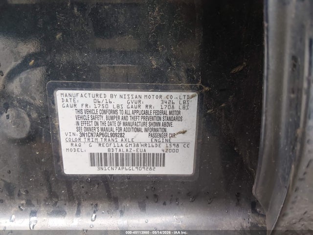 45113980 :رقم المزاد ، 3N1CN7AP6GL909282 vin ، 2016 Nissan Versa 1.6 S+ مزاد بيع