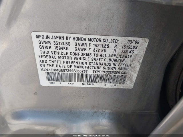 Aukcja sprzedaży 2009 Honda Fit, vin: JHMGE87299S065287, numer aukcji: 45113989