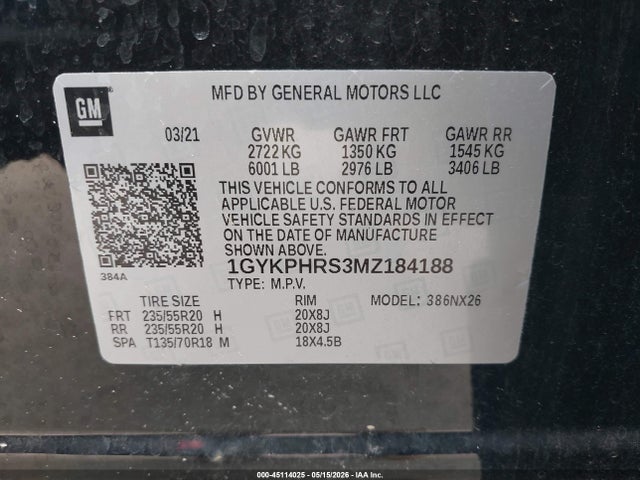 Продаж на аукціоні авто 2021 Cadillac Xt6 Awd Sport, vin: 1GYKPHRS3MZ184188, номер лоту: 45114025