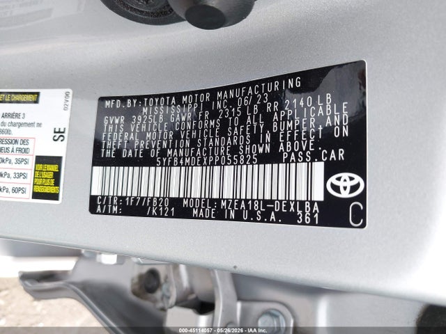 45114057 :رقم المزاد ، 5YFB4MDEXPP055825 vin ، 2023 Toyota Corolla Le مزاد بيع