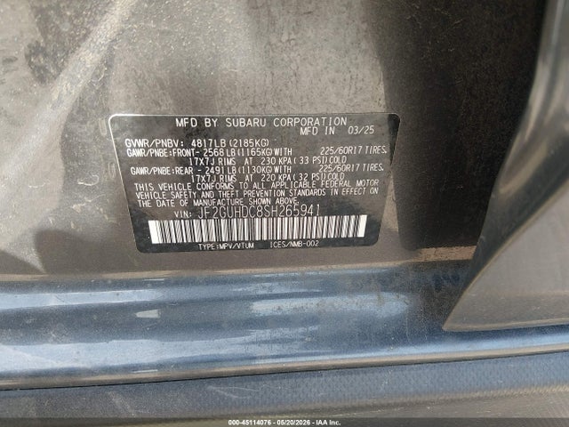 Aukcja sprzedaży 2025 Subaru Crosstrek Premium, vin: JF2GUHDC8SH265941, numer aukcji: 45114076