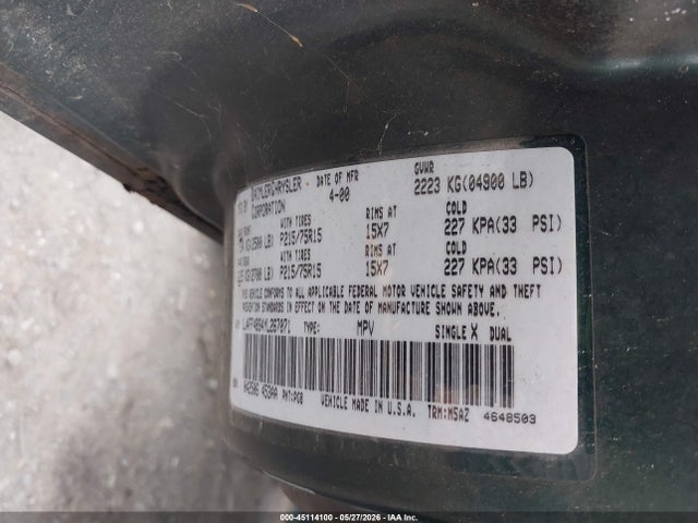 2000 Jeep Cherokee Sport მანქანა იყიდება აუქციონზე, vin: 1J4FF48S4YL267071, აუქციონის ნომერი: 45114100