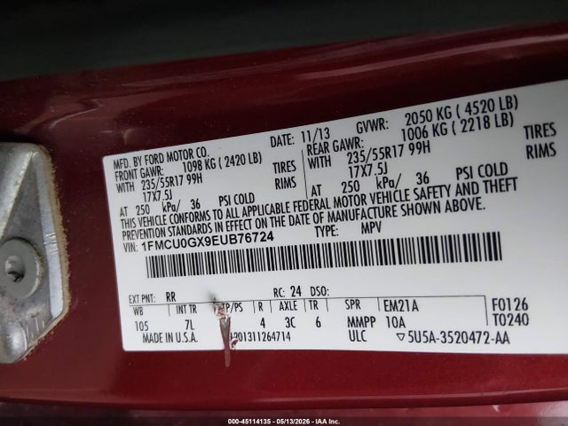 1FMCU0GX9EUB76724 Ford ESCAPE SE