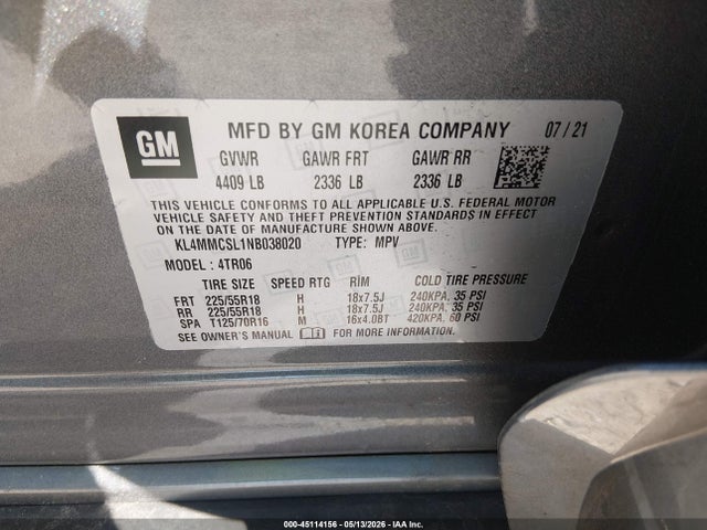2022 Buick Encore Gx Awd Preferred მანქანა იყიდება აუქციონზე, vin: KL4MMCSL1NB038020, აუქციონის ნომერი: 45114156