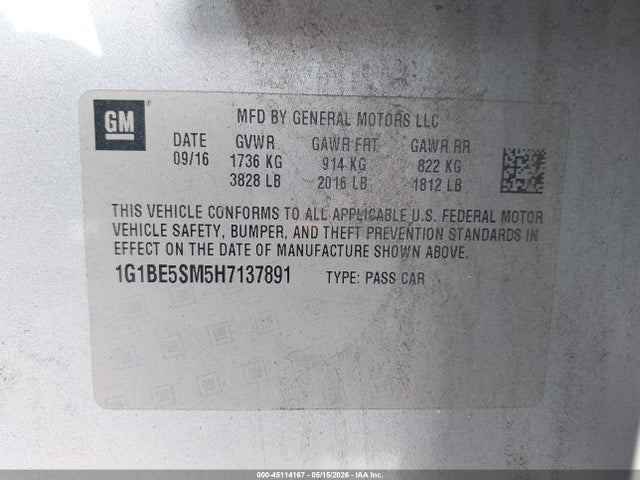 1G1BE5SM5H7137891 Chevrolet Cruze Lt Auto