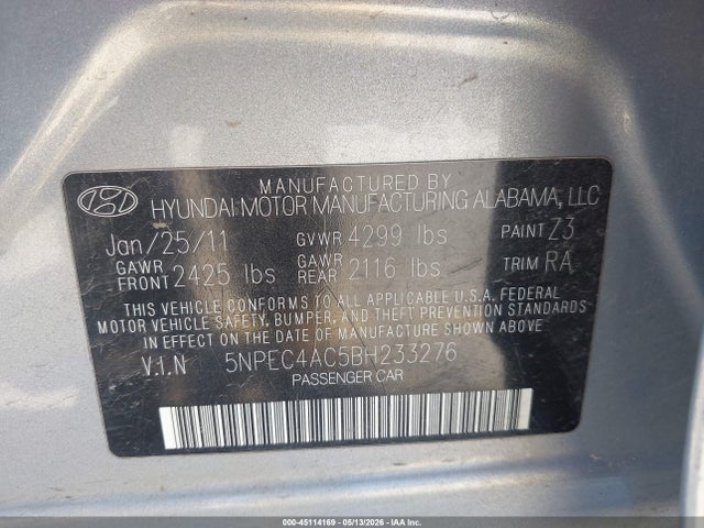 Продаж на аукціоні авто 2011 Hyundai Sonata Ltd, vin: 5NPEC4AC5BH233276, номер лоту: 45114169