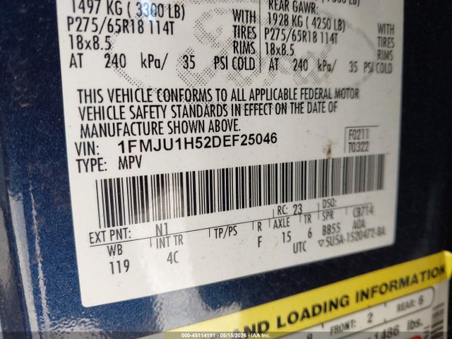 45114181 :رقم المزاد ، 1FMJU1H52DEF25046 vin ، 2013 Ford Expedition Xlt مزاد بيع