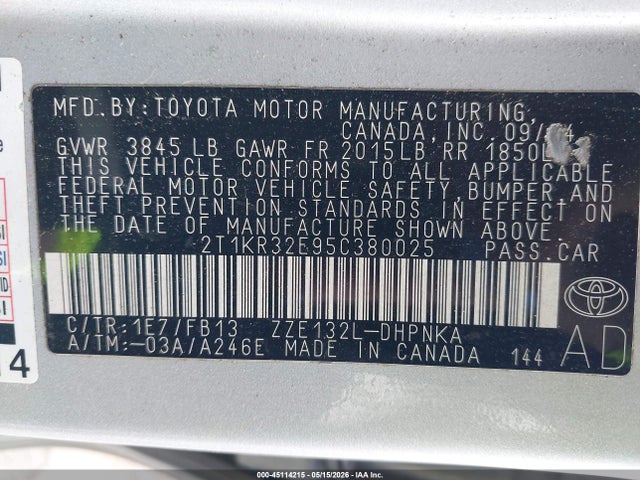 Продажа на аукционе авто 2005 Toyota Matrix Xr, vin: 2T1KR32E95C380025, номер лота: 45114215