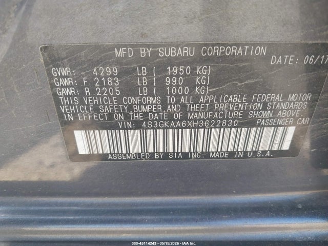 Subaru Impreza 2.0i 2017 4S3GKAA6XH3622830 Image 9