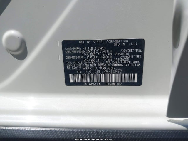 Продаж на аукціоні авто 2024 Subaru Crosstrek, vin: JF2GUABC7R8214872, номер лоту: 45114310