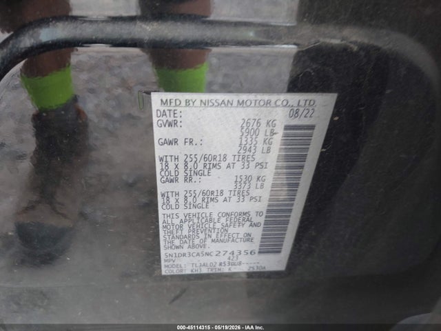 Nissan Pathfinder Sl 2wd 2022 5N1DR3CA5NC274356 Image 9