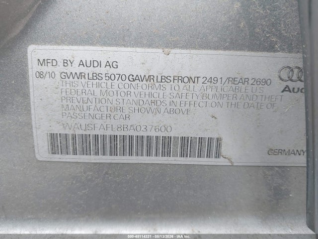 Продажа на аукционе авто 2011 Audi A4 2.0t Premium, vin: WAUSFAFL8BA037600, номер лота: 45114321