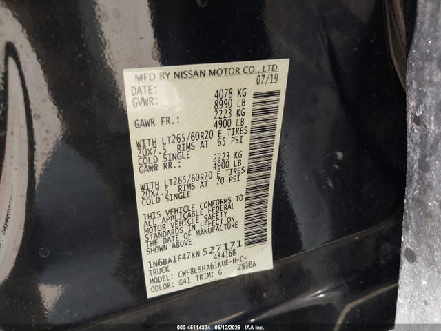 Aukcja sprzedaży 2019 Nissan Titan, vin: 1N6BA1F47KN527171, numer aukcji: 45114324