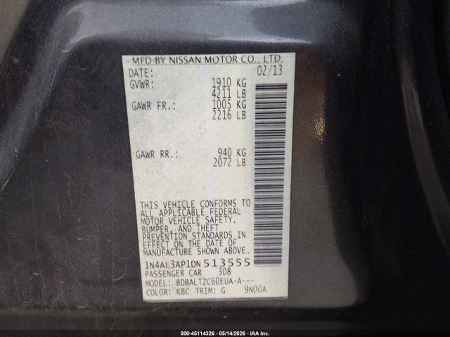 Aukcja sprzedaży 2013 Nissan Altima 2.5 Sv, vin: 1N4AL3AP1DN513555, numer aukcji: 45114326