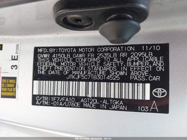 Aukcja sprzedaży 2011 Scion Tc, vin: JTKJF5C71B3014525, numer aukcji: 45114328