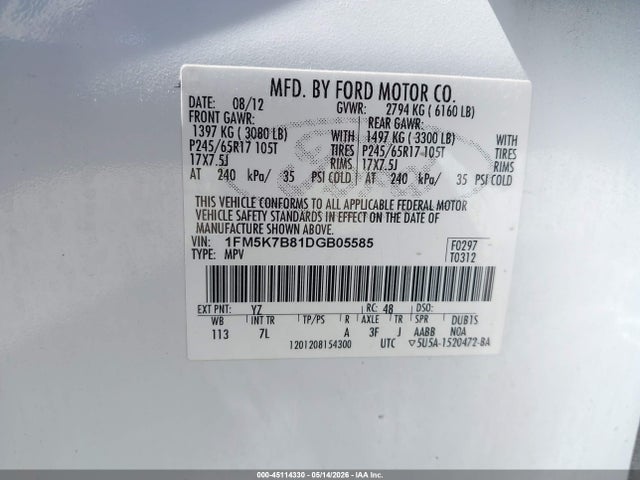 Aukcja sprzedaży 2013 Ford Explorer, vin: 1FM5K7B81DGB05585, numer aukcji: 45114330