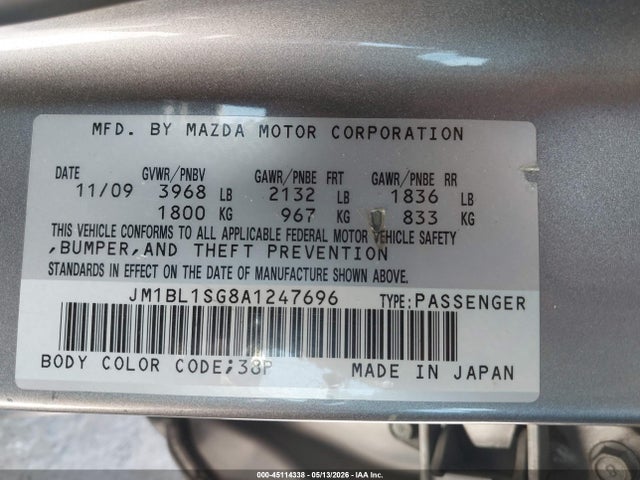 Aukcja sprzedaży 2010 Mazda Mazda3 I Sport, vin: JM1BL1SG8A1247696, numer aukcji: 45114338