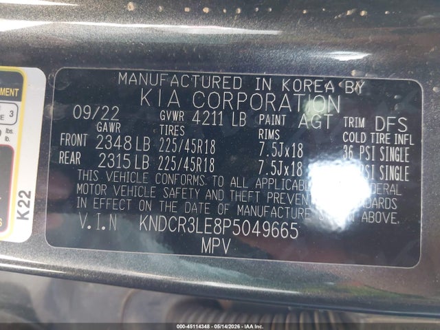 45114348 :رقم المزاد ، KNDCR3LE8P5049665 vin ، 2023 Kia Niro Ex Touring مزاد بيع