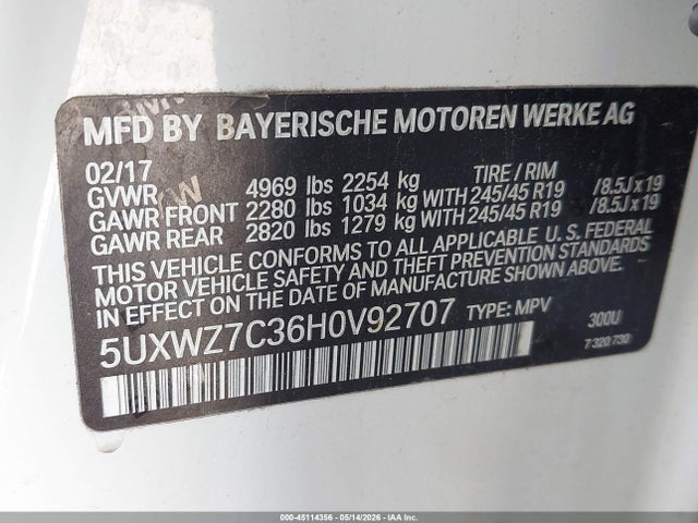 Продаж на аукціоні авто 2017 Bmw X3 Sdrive28i, vin: 5UXWZ7C36H0V92707, номер лоту: 45114356