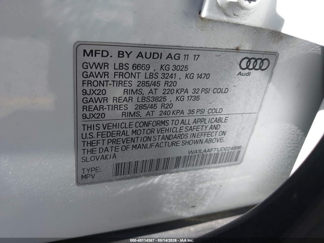Aukcja sprzedaży 2018 Audi Q7 3.0t Premium, vin: WA1LAAF71JD024896, numer aukcji: 45114367