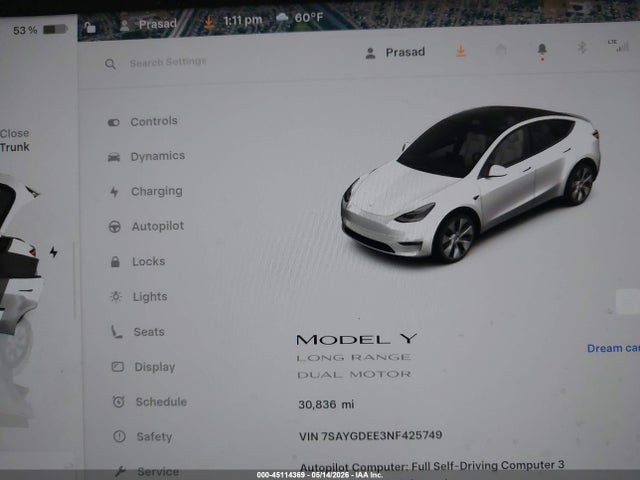 Aukcja sprzedaży 2022 Tesla Model Y Long Range Dual Motor All-wheel Drive, vin: 7SAYGDEE3NF425749, numer aukcji: 45114369