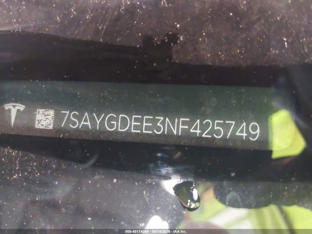 Aukcja sprzedaży 2022 Tesla Model Y Long Range Dual Motor All-wheel Drive, vin: 7SAYGDEE3NF425749, numer aukcji: 45114369