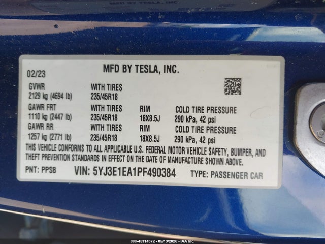 Tesla Model 3 Rear-wheel Drive 2023 5YJ3E1EA1PF490384 Image 9