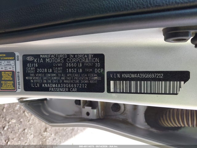 KIA RIO LX 2016 KNADM4A39G6697212 Image 9