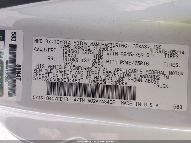 Toyota Tacoma Prerunner 2014 5TFTX4GN0EX034469 Image 9
