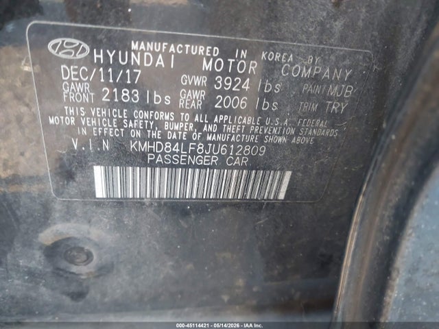 Продаж на аукціоні авто 2018 Hyundai Elantra Sel, vin: KMHD84LF8JU612809, номер лоту: 45114421