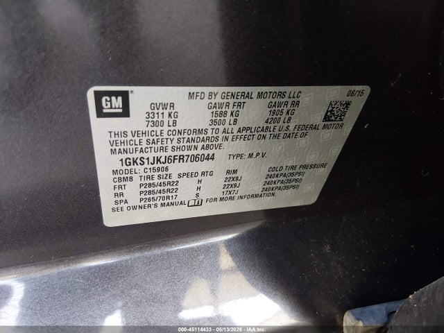 Aukcja sprzedaży 2015 Gmc Yukon Xl 1500 Denali, vin: 1GKS1JKJ6FR706044, numer aukcji: 45114433