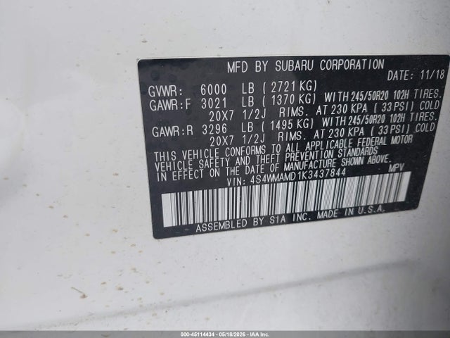 Subaru Ascent Limited 2019 4S4WMAMD1K3437844 Image 9
