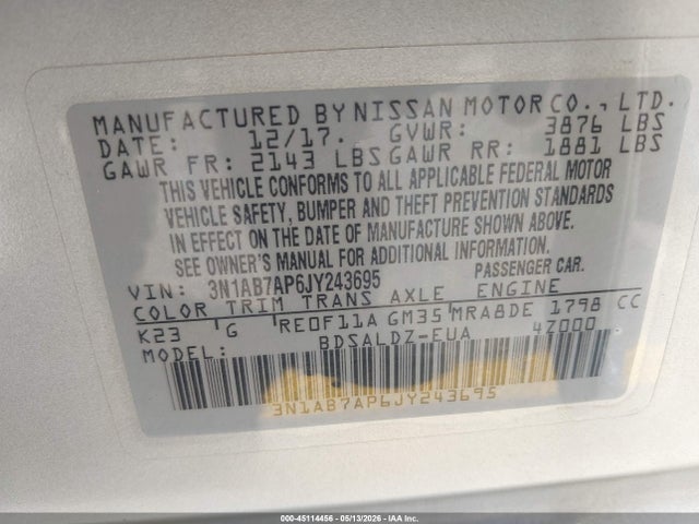 Nissan SENTRA SV 2018 3N1AB7AP6JY243695 Image 9