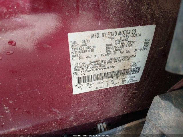 Aukcja sprzedaży 2014 Ford Explorer Xlt, vin: 1FM5K7D86EGA48329, numer aukcji: 45114461