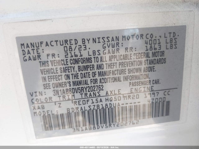 3N1AB8DV5RY202762 Nissan Sentra Sr Xtronic Cvt