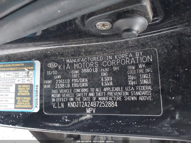 45114476 :رقم المزاد ، KNDJT2A24B7252884 vin ، 2011 Kia Soul + مزاد بيع