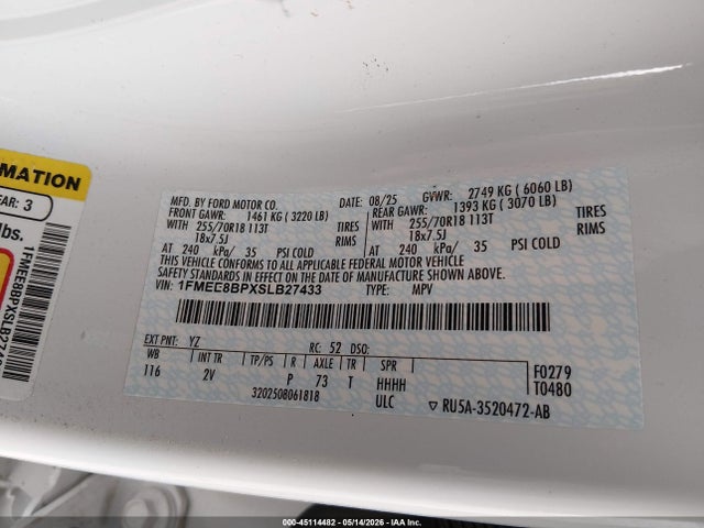 Продаж на аукціоні авто 2025 Ford Bronco Outer Banks, vin: 1FMEE8BPXSLB27433, номер лоту: 45114482