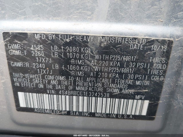 4S4BRBCC1E3242538 Subaru Outback 2.5i Premium
